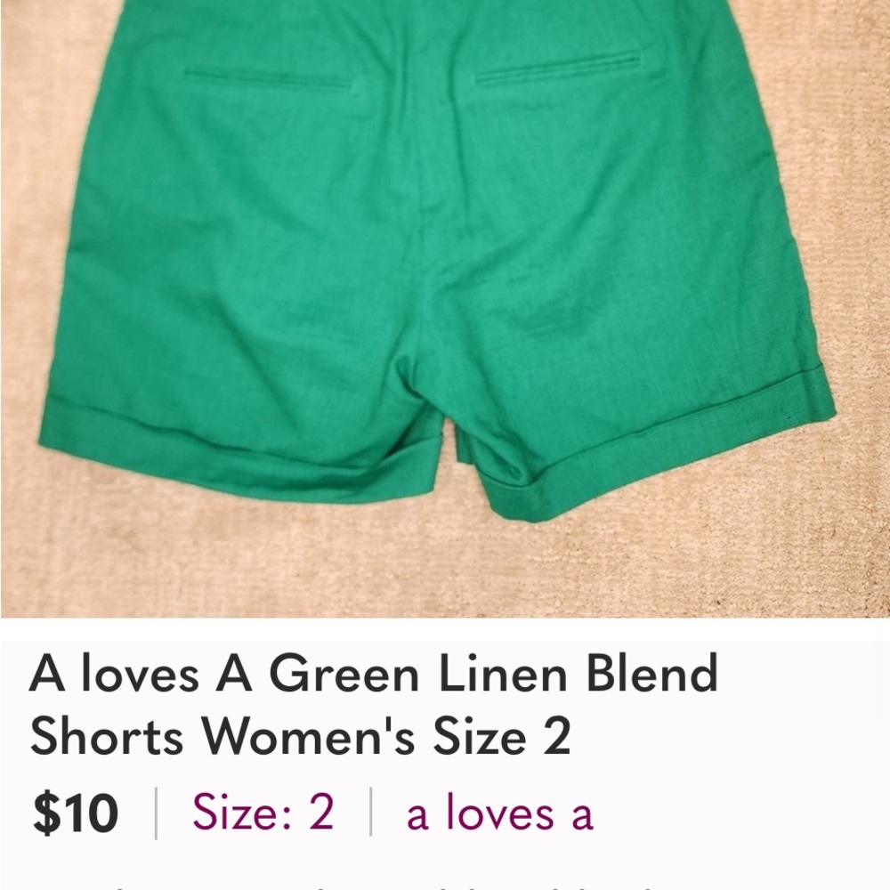 A loves A Green Linen Blend Shorts Women's Size 2